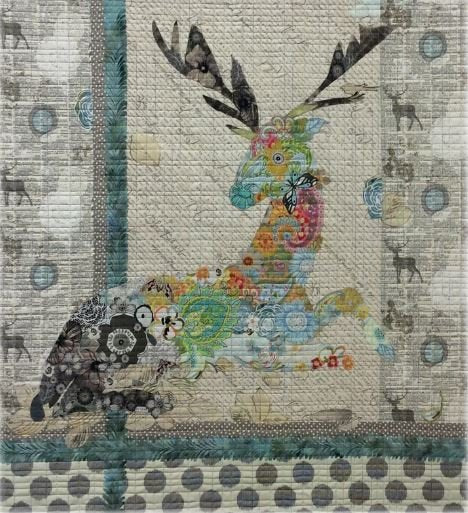 Oh Deer collage quilt pattern by Laura Heine featuring a deer design in layered fabric collage style