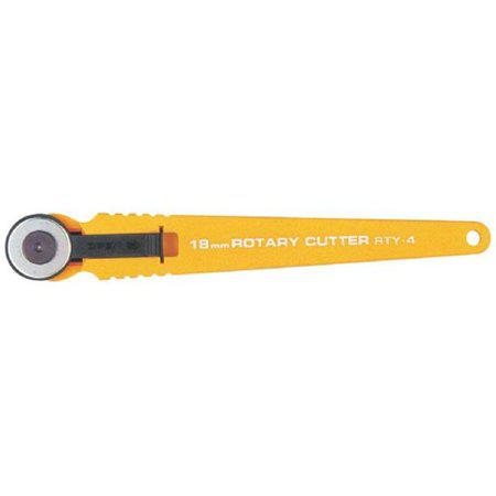 Yellow rotary cutter with black handle on a white background