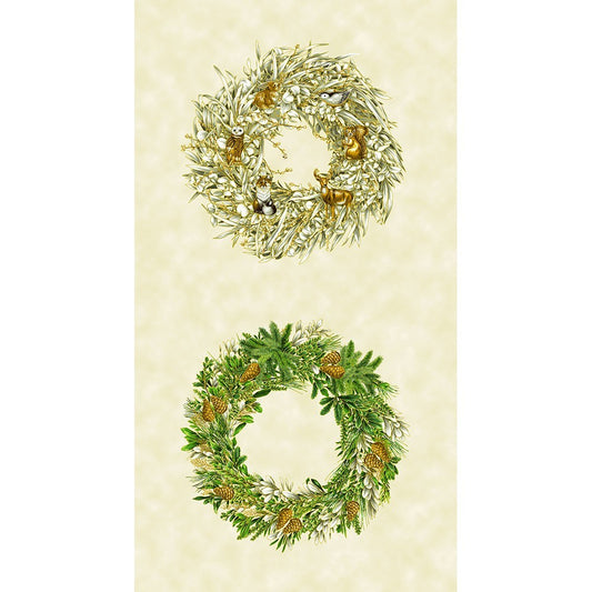 Robert Kaufman Holiday Flourish Forest Glen metallic Christmas cotton in Cream, SKU SRKM-23698-84