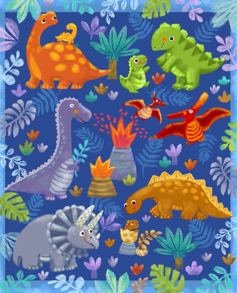 Oasis Dinosaur 1 Yard Panel dino print cotton panel fabric