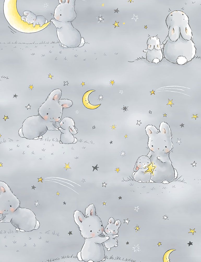Bunnies CF6453 Grey novelty quilting cotton fabric