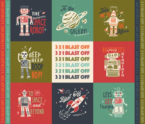 Moda Blast Off multicolor one-yard space quilt panel with rockets and planets