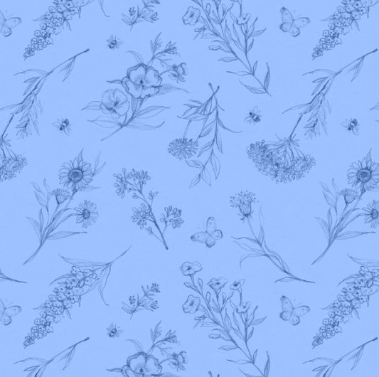 Lumin Amalfi Coast blue wildflowers W105-005-505 quilting cotton fabric