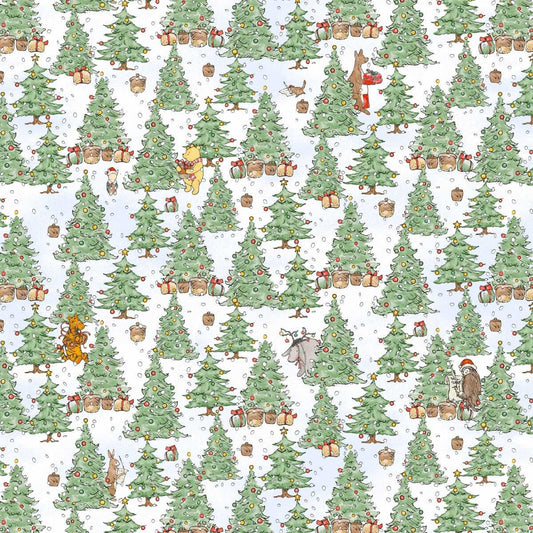 Studio E Christmas at Pooh Corner Green/Snow minky cuddle fabric 9121MK-6 with Winnie the Pooh