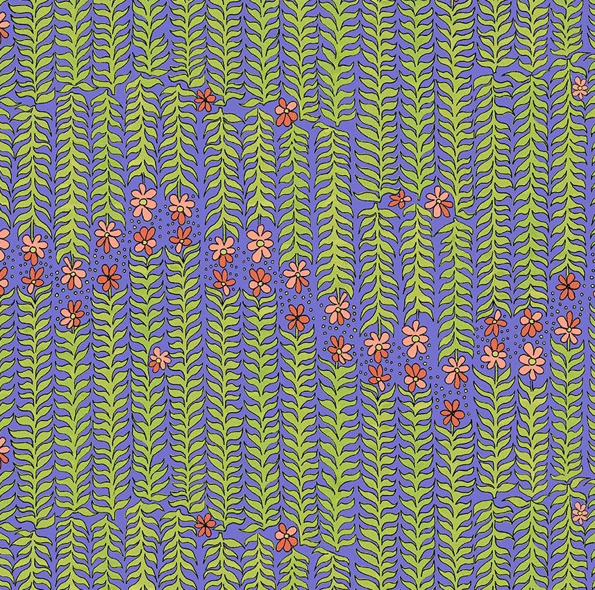 Windham Laura Heine Flowers on Main Stem to Stem Periwinkle 54893-7 fabric