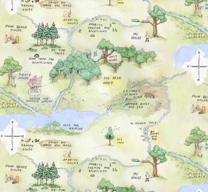 Studio E Classic Winnie Lt Green Map 8715-60 quilting cotton fabric