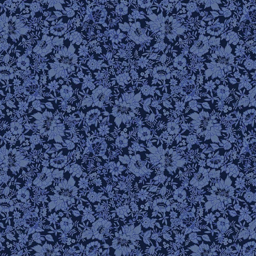 Windham China Blue Flower Bed 54936-3 Midnight quilting cotton fabric