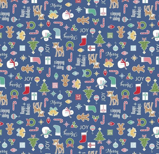 Riley Blake Cozy Christmas Main Navy cotton quilting fabric
