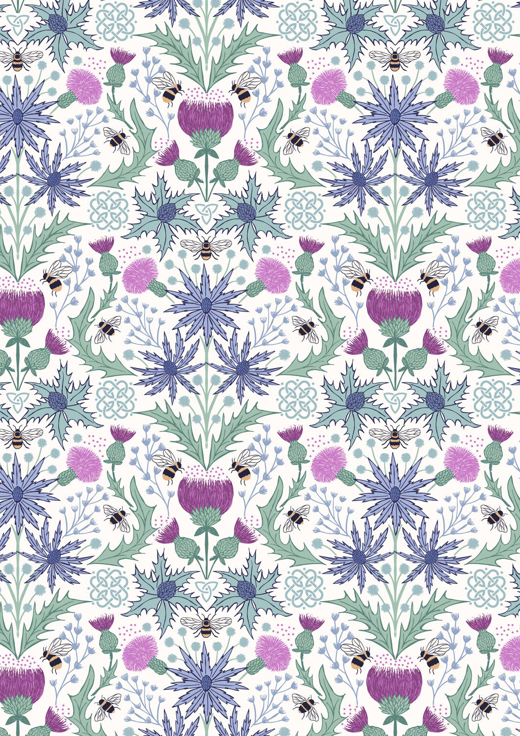 Lewis Irene Celtic Summer Mirrored Thistle Bee Cream A989A fabric