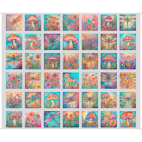 Spring Bling Butterfly Dragonfly Mushroom panel QT Fabrics