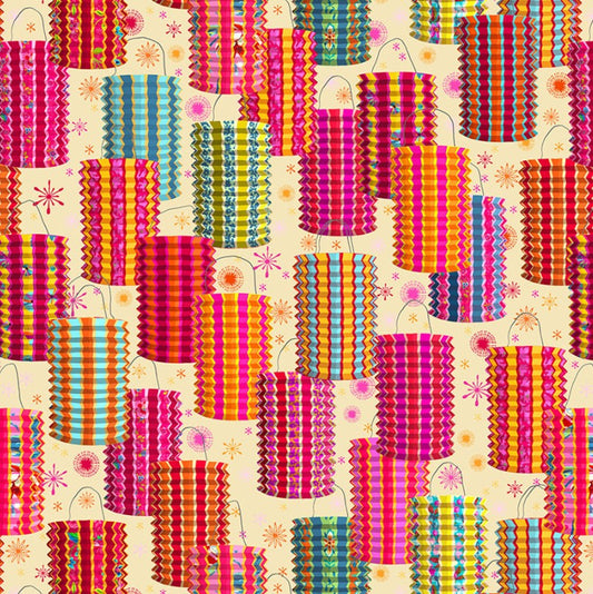 Free Spirit Festival Lanterns Cream quilting cotton fabric