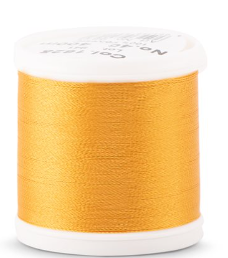 Spool of Madeira Polyneon 40wt thread in Autumn Gold, color 1625
