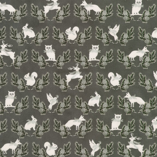Robert Kaufman Holiday Flourish Forest Glen metallic Christmas cotton in Charcoal, SKU SRKM-23706-184