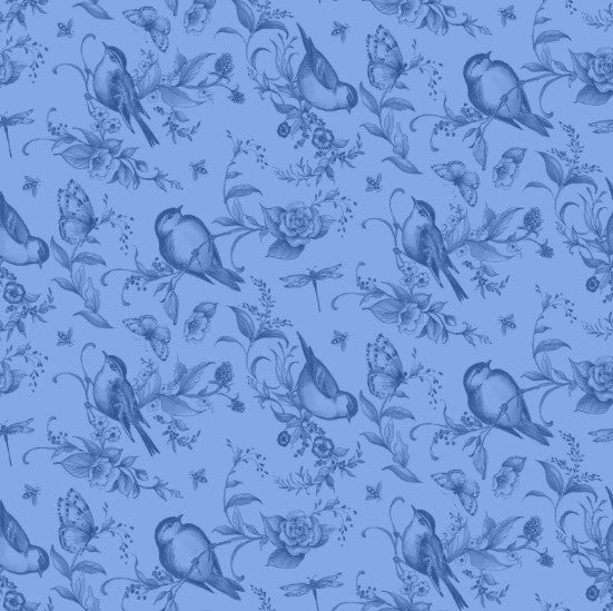 Lumin Amalfi Coast Susan Winget Blue Dk Blue Birds & Bees fabric