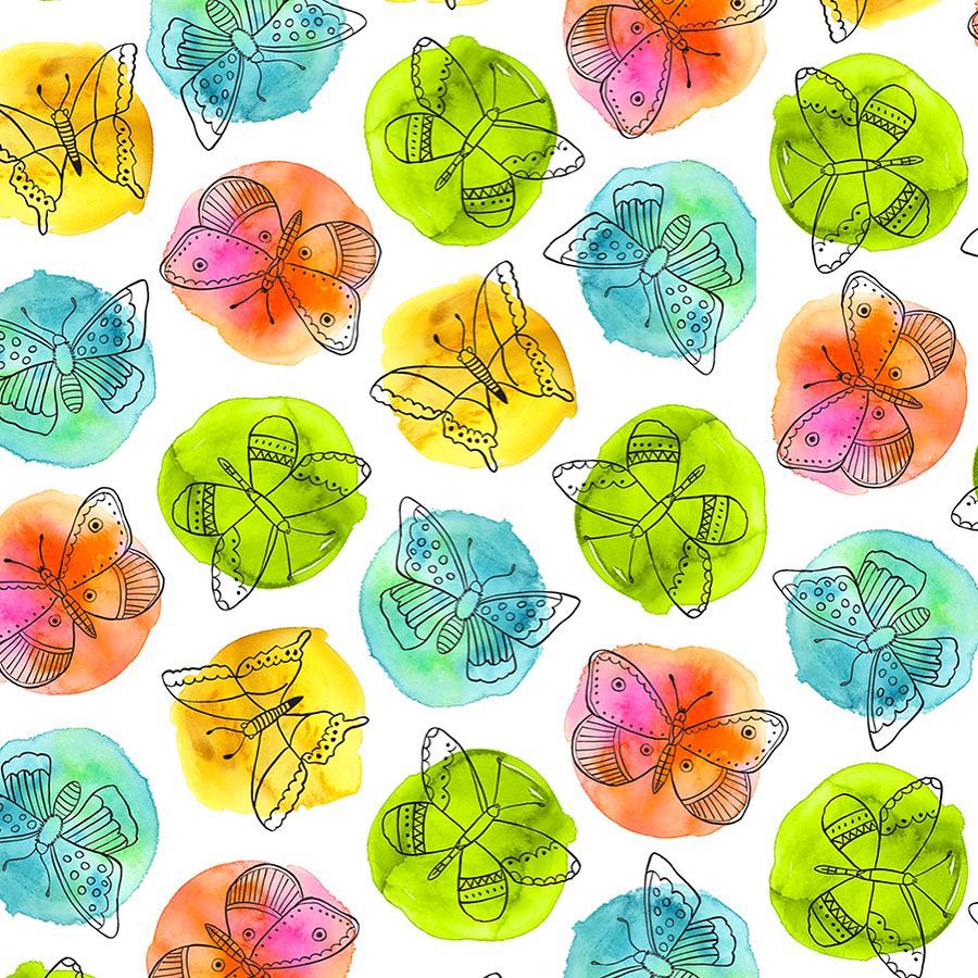 QT Fly Free Butterfly White quilting cotton