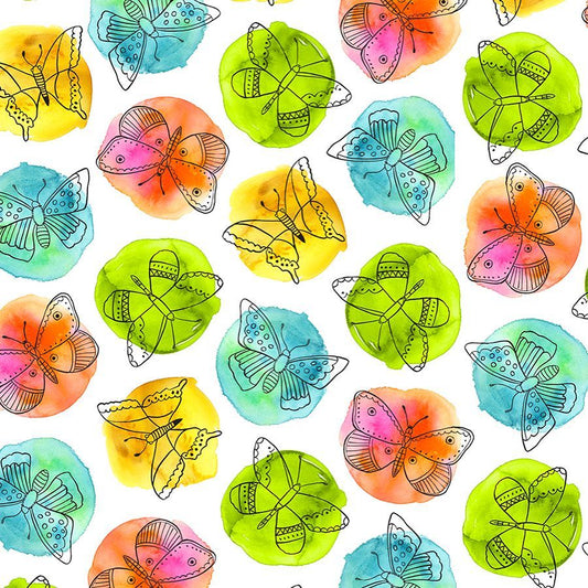 QT Fly Free Butterfly White quilting cotton