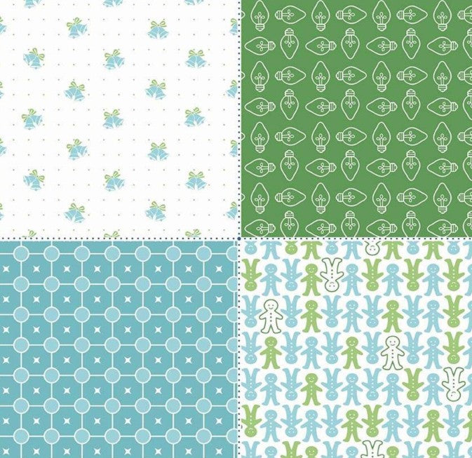 Riley Blake Cozy Christmas Fat Quarter Panel Green cotton panel fabric