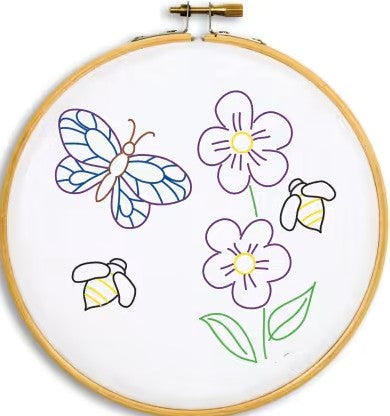 Bees and Butterfly 6 inch embroidery hoop kit