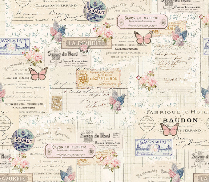 Parisian Snippets 4289-41 Ecru cotton quilting fabric