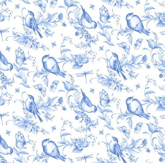 Lumin Amalfi Coast- Susan Winget White Blue Birds & Bees fabric