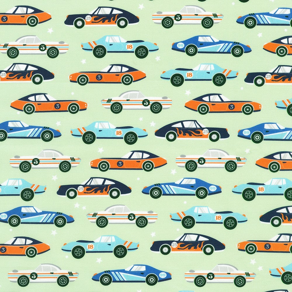Robert Kaufman Full Speed Ahead Mint transportation quilting cotton