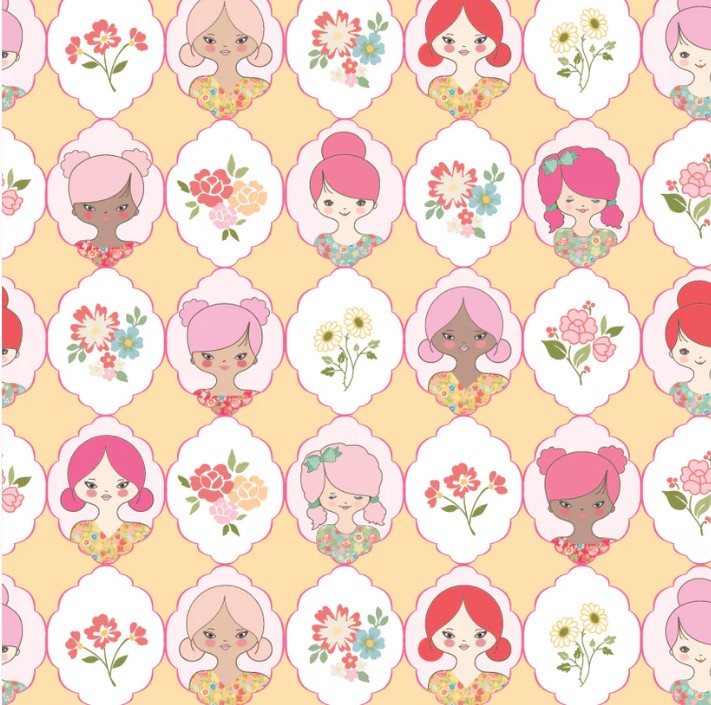 Poppie Cotton Mornin Yellow Rosy Cheeks quilting fabric