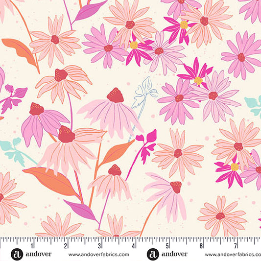 andover - Cream Echinacea 1566L Petals and Stitches by Stephanie Organes