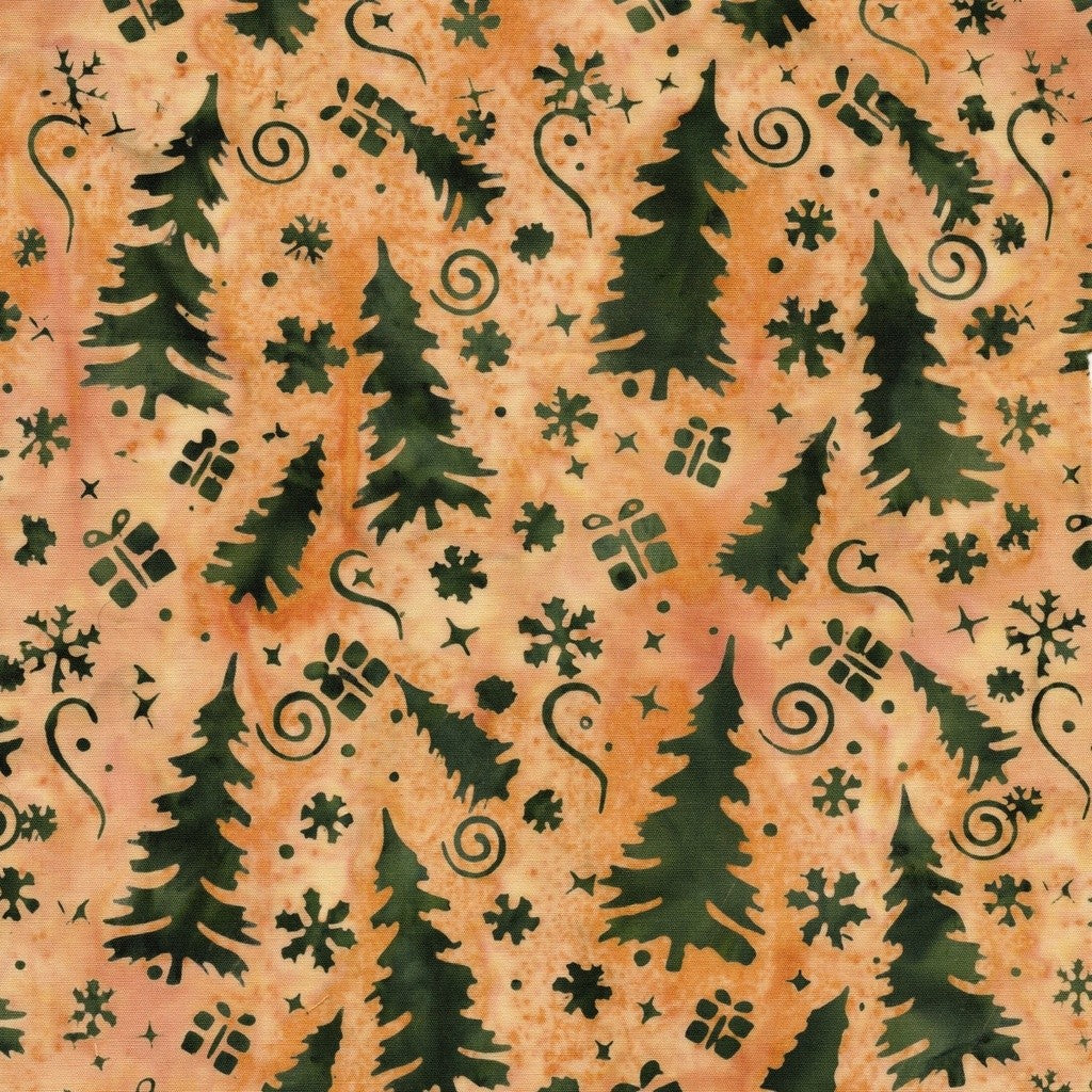 Lumin Fabrics - Jerry Khiev - Holiday Follies - Trees and Presents - Gold Wheat