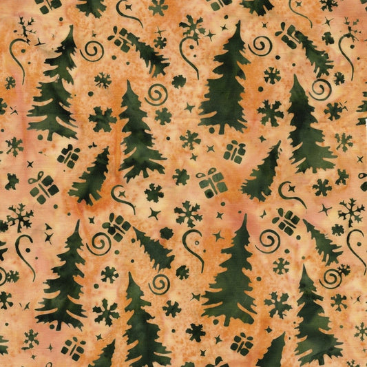Holiday Follies Trees and Presents Gold Wheat hand-dyed batik quilting cotton by Lumin Fabrics