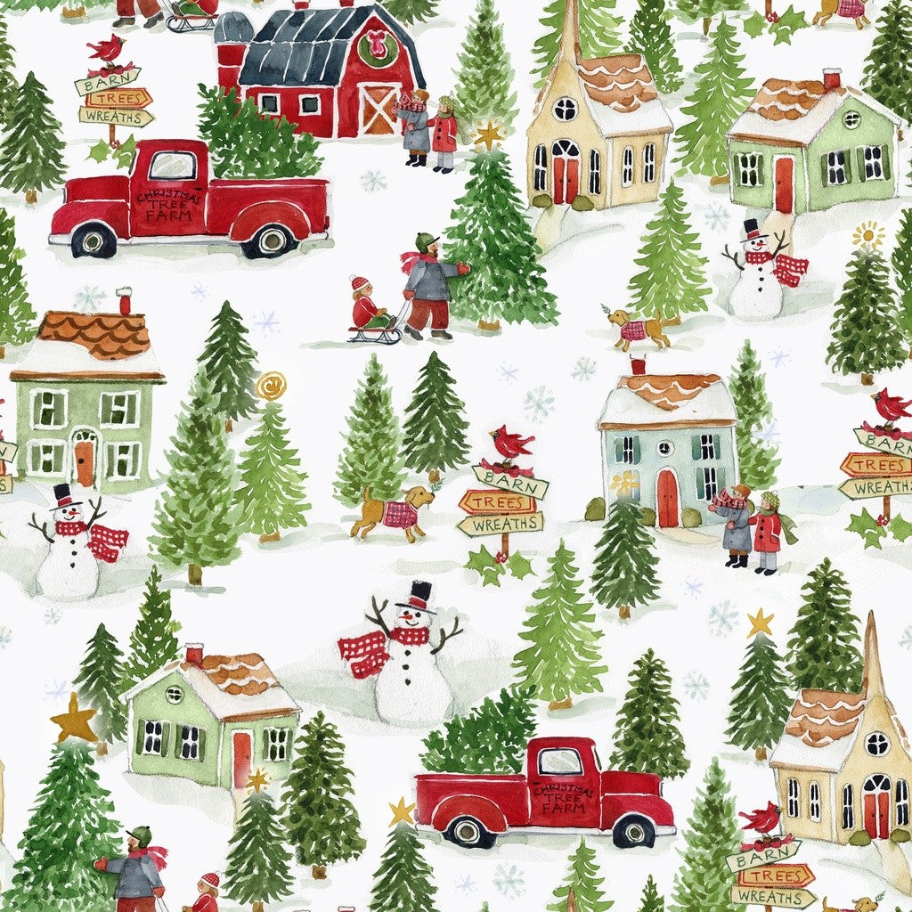 White Owl Textiles - Snowy Greetings - Susan Winget -W105-031-063 / Scenic-Multi