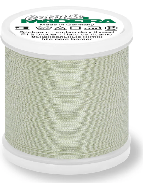 Spool of Madeira Cotona 80wt 100% cotton thread in Pale Seafoam, color 618