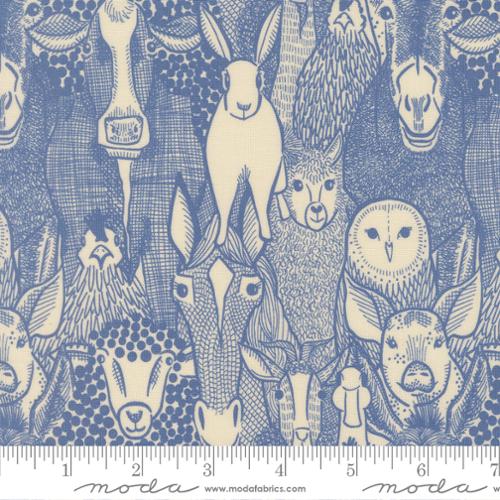 Moda The Henhouse Cloud 43431 19 blue farm motif quilting cotton