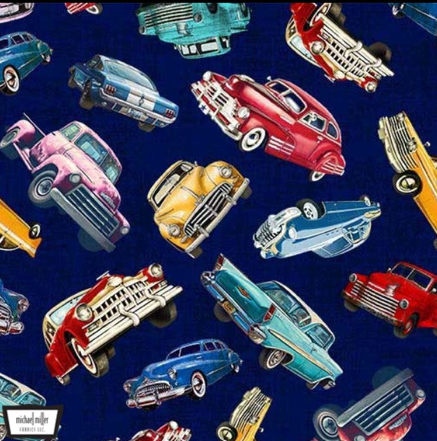 Michael Miller Classic Cars Navy DCX12526-NAVY quilting cotton fabric