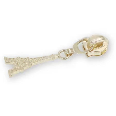 Four number 5 Eiffel Tower zipper pulls gold finish novelty bag hardware