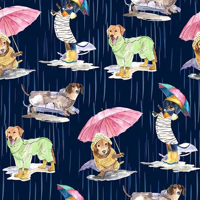 Michael Miller Dogs in the Rain Navy cotton quilting fabric