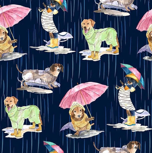 Michael Miller Dogs in the Rain Navy cotton quilting fabric