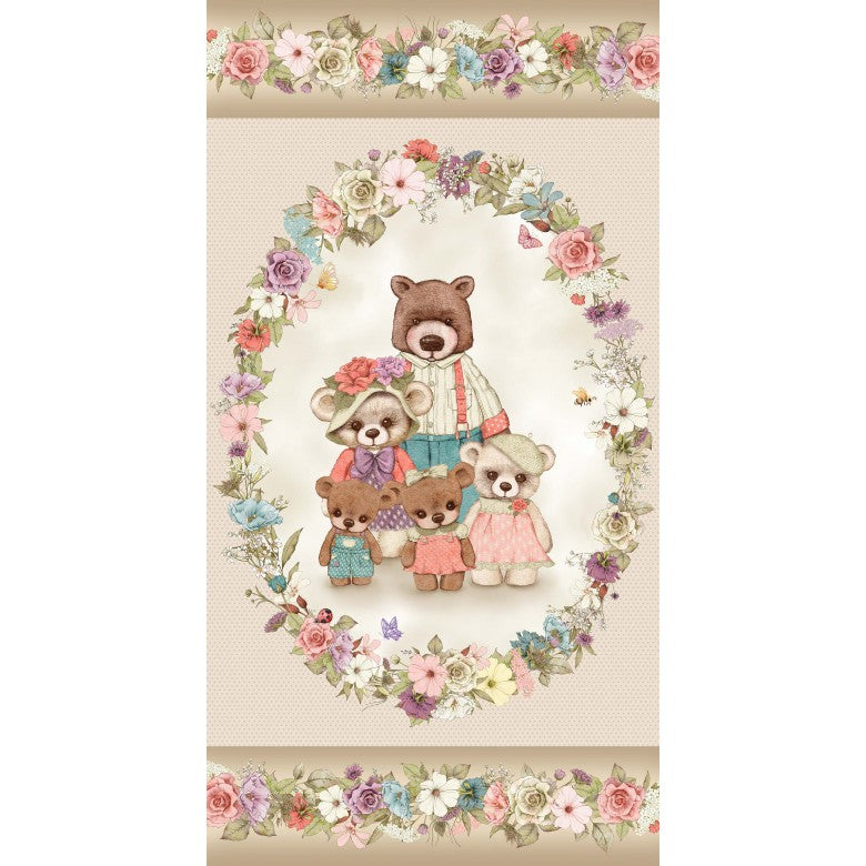 Bear Family Portrait 24 inch repeat novelty fabric