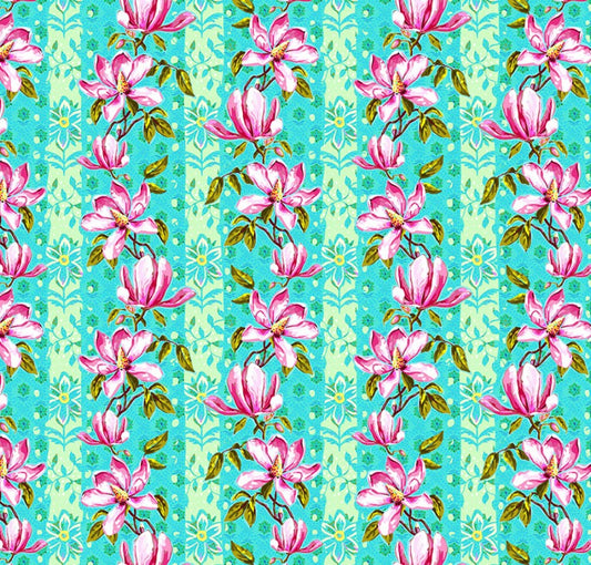 Free Spirit Festival Magnolias Blue quilting cotton fabric