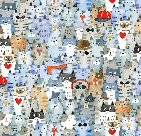 Windham Cats Around Town Feline Friends 54998-2 dusty blue
