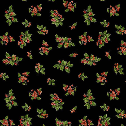 Timeless Treasures Holiday Holly Metallic Holly CM4147 Christmas quilting cotton