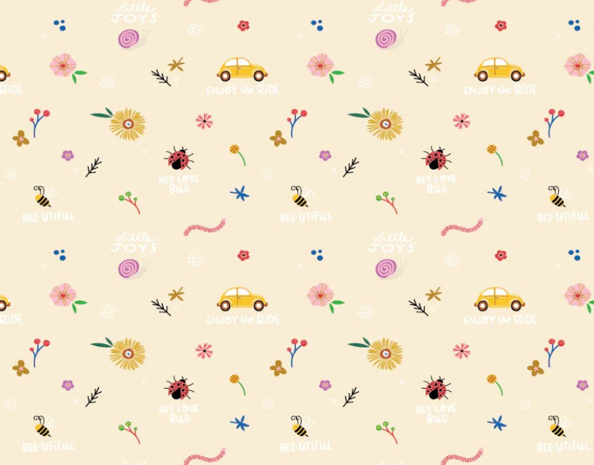 Poppie Cotton Hey Love Bug Little Joys Natural quilting cotton fabric