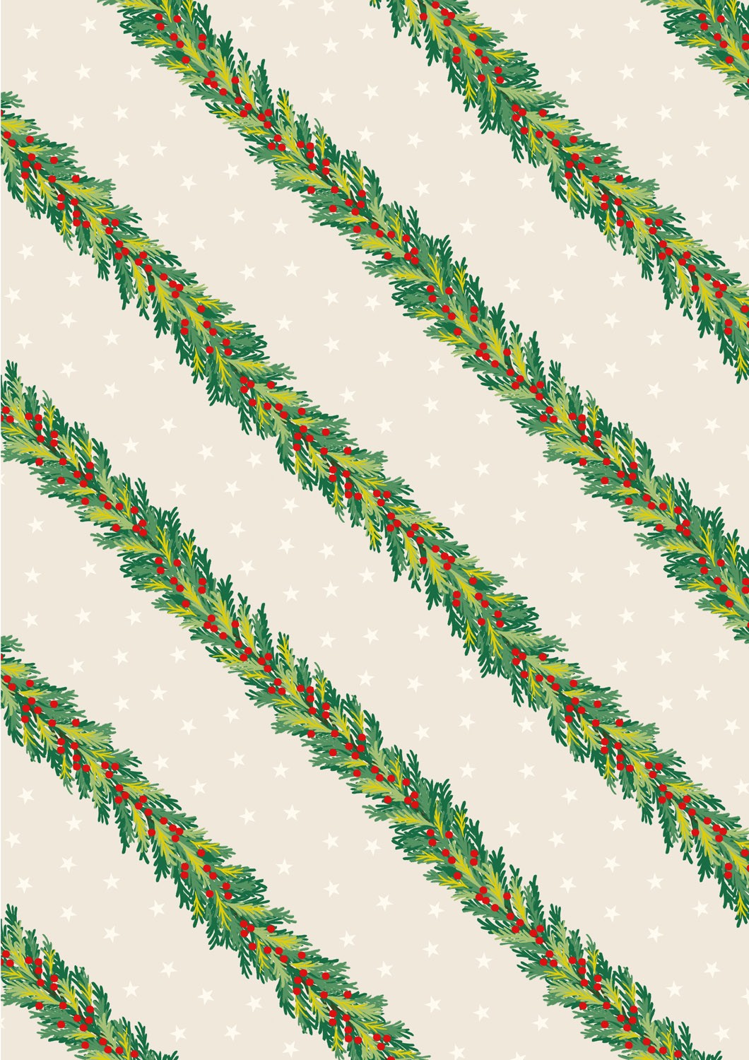 Lewis and Irene - Christmas in Bluebell Wood - Spruce garland on cream (with gold metallic) - C144A