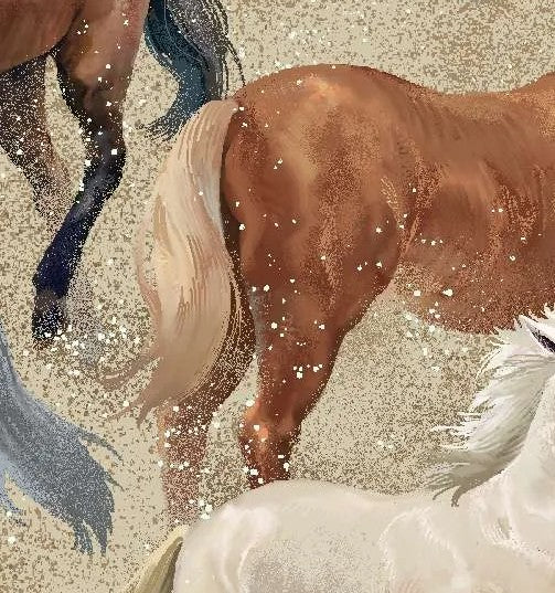 Oasis Round Up Horses Beige 59-7921 quilting fabric