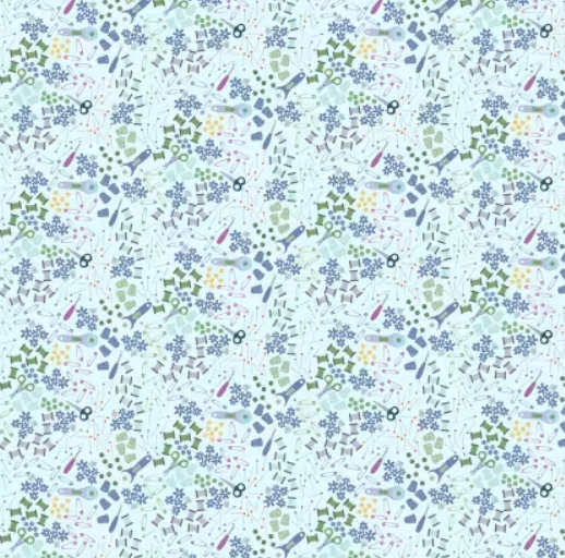 Clothworks - Shop Hop - Meags & Me - Pale Blue Digital Notions Y4798-136