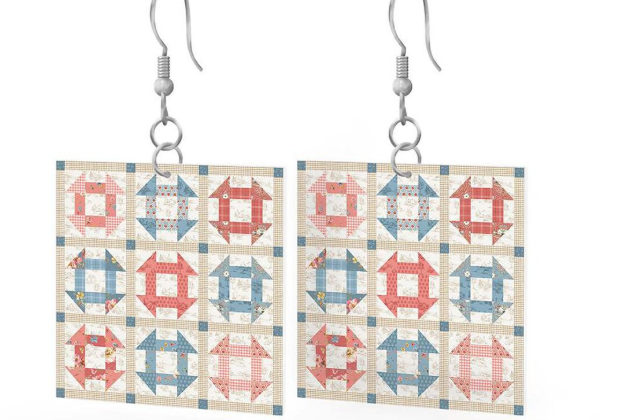 Lisa Audit leather square earrings countryside design quilting accessory