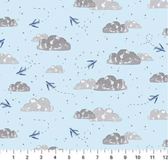 FIGO Mini Metropolis Blue Airplanes 91191-40 quilting cotton fabric
