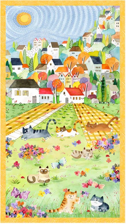 Windham Cats Around Town Panel 54990 multicolor cat panel fabric