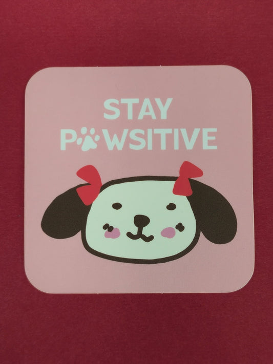 Minki Kim Sewing Illustration 'Stay Pawsitive' vinyl sticker