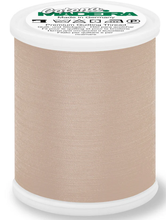 Spool of Madeira Cotona 50wt 100% cotton thread in Tawny Tan, color 735