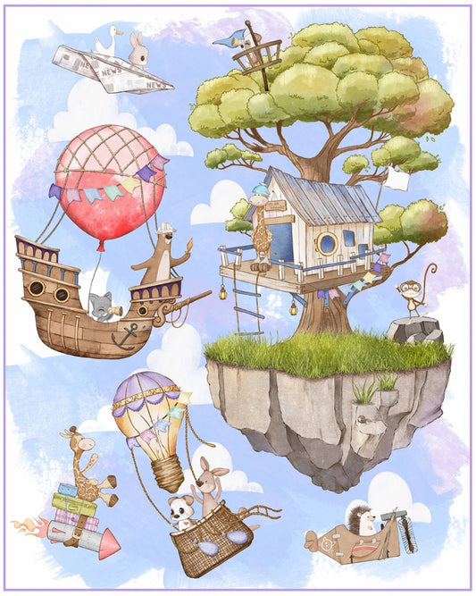 Michael Miller Fantasy Fort Panel Multi quilting cotton